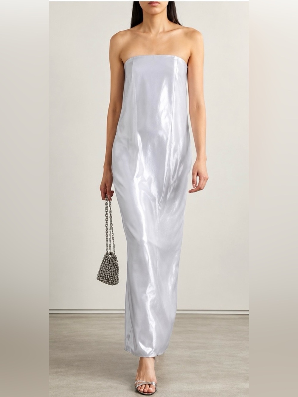 STAUD Casey Dress in Metallic Silver sz 6